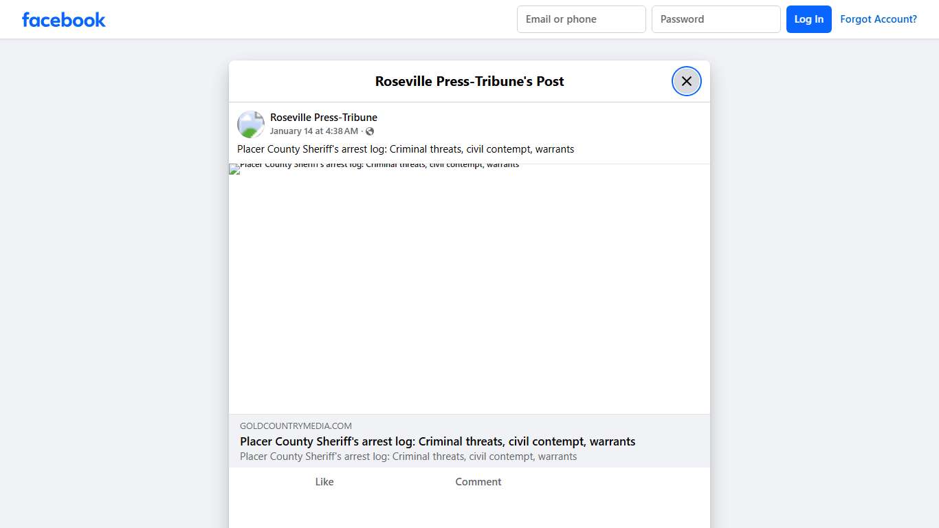 Placer County Sheriff's arrest... - Roseville Press-Tribune Facebook