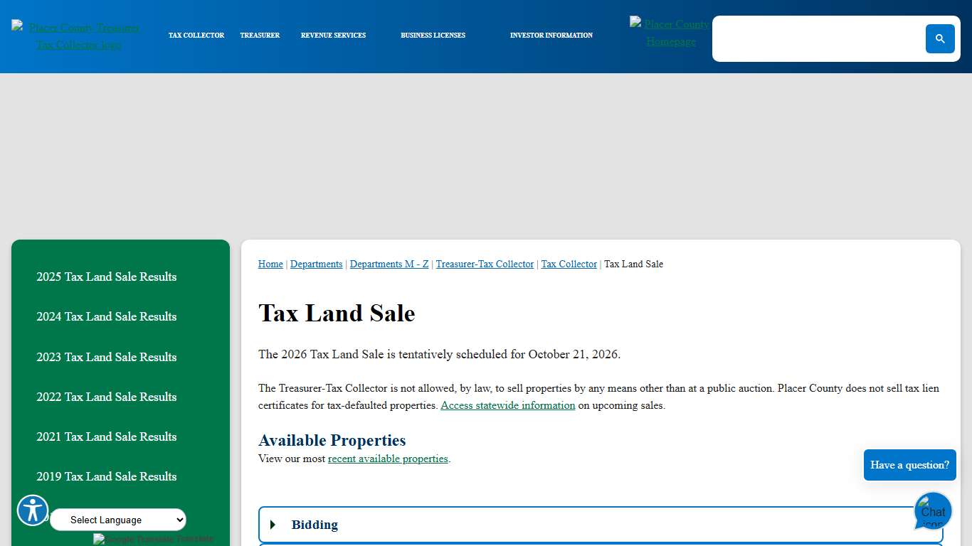 Tax Land Sale Placer County, CA
